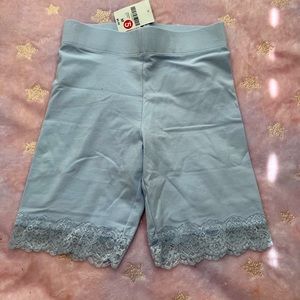 sky blue lace biker shorts